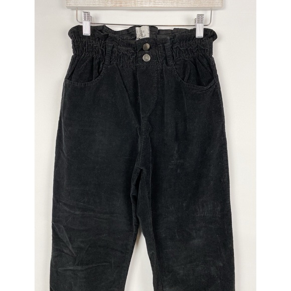 Terra Di Siena Womens Italian Paperbag Corduroy Pants L Black Straight High Rise - Picture 2 of 10